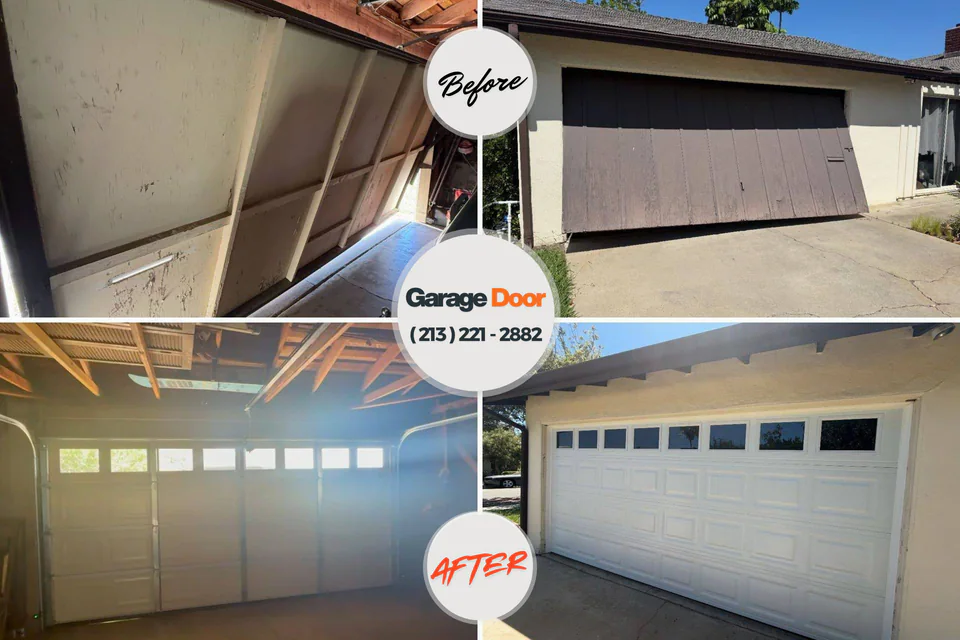 Before and after: garage door repair Hinton, OK